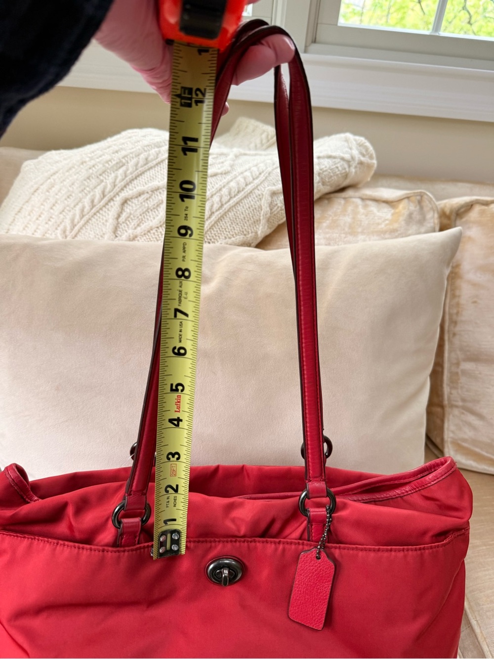 Coach Red Tote Bag F57903 with Leather Trim - Picture 2 of 13
